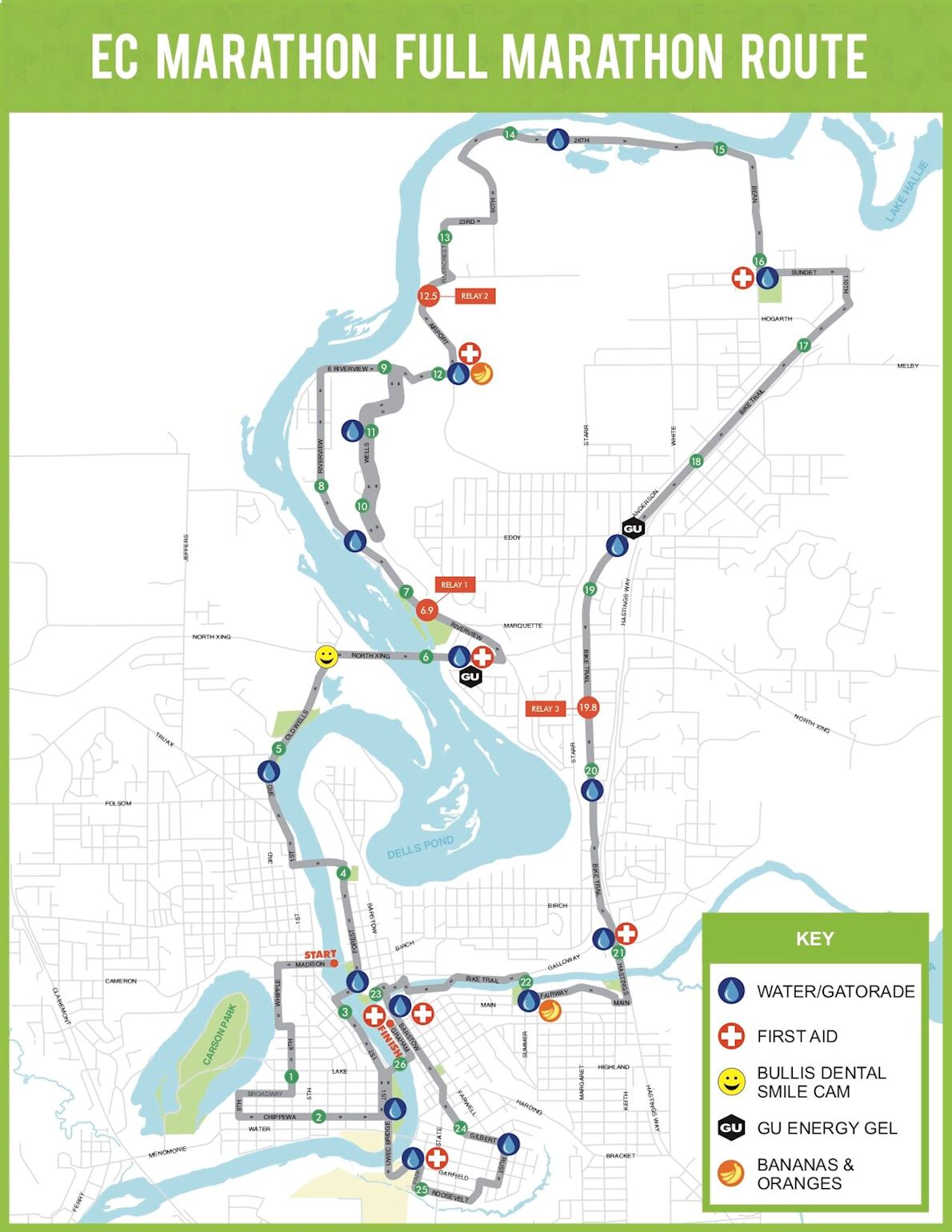 Eau Claire Marathon & Half Marathon Routenkarte