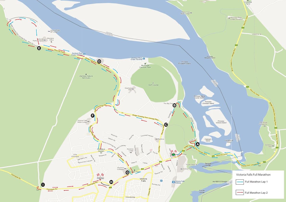 Victoria Falls Marathon MAPA DEL RECORRIDO DE