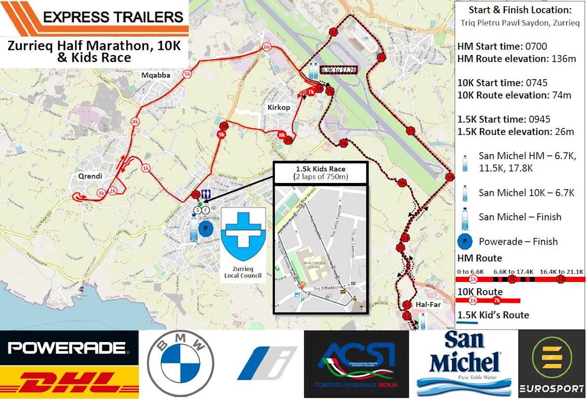 Express Trailers Zurrieq Half Marathon and 10k  Route Map