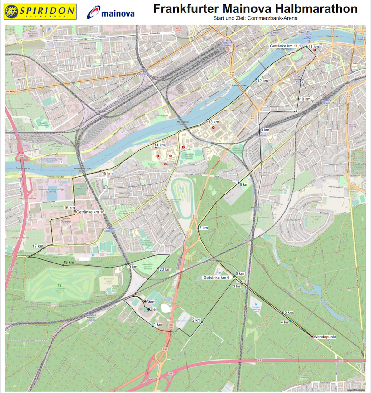 Mainova Frankfurt Half Marathon Routenkarte