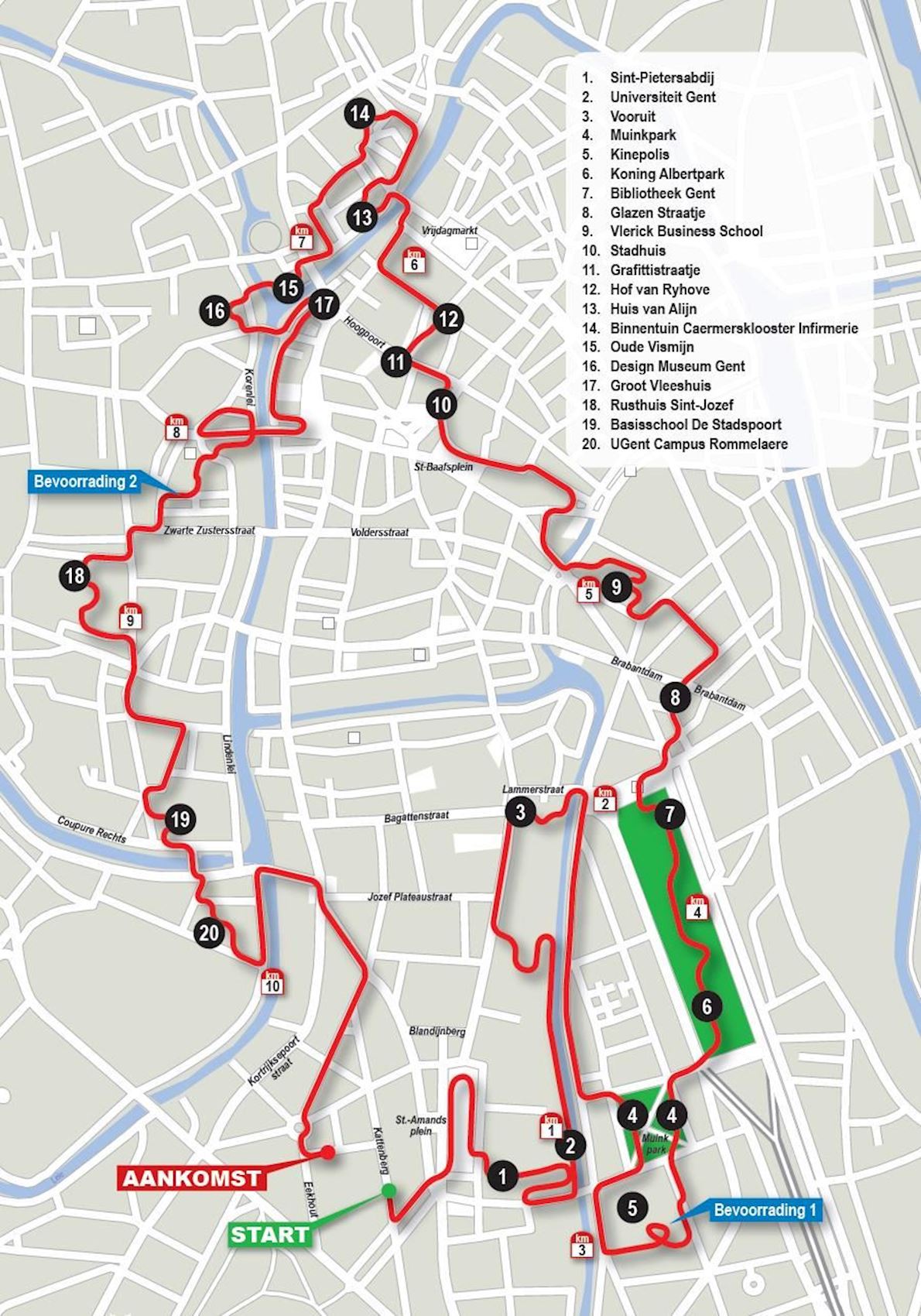 Urban Trail de Gand ITINERAIRE