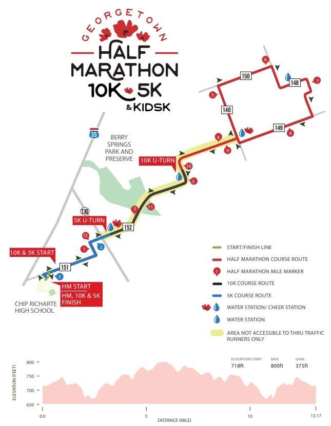 Georgetown Half Marathon Routenkarte