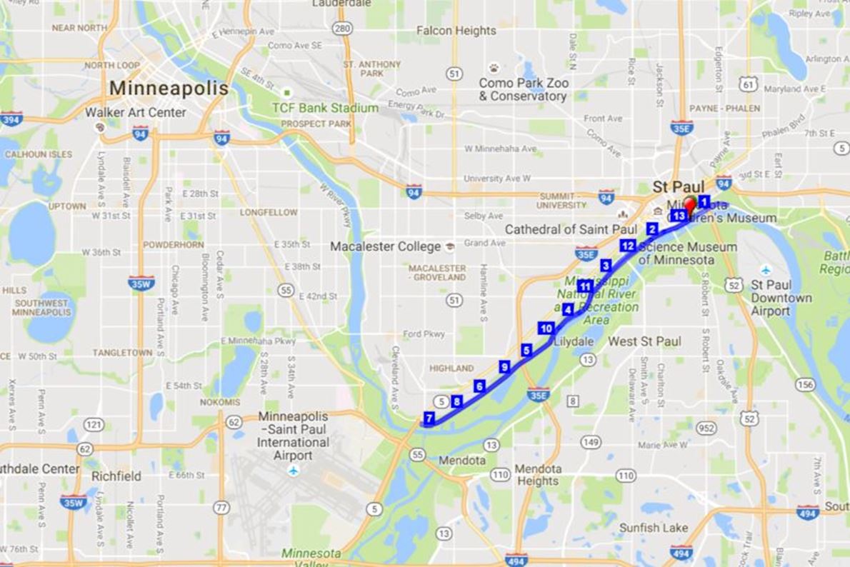 Get Lucky Minneapolis & St. Paul Half Marathon & 7K Route Map