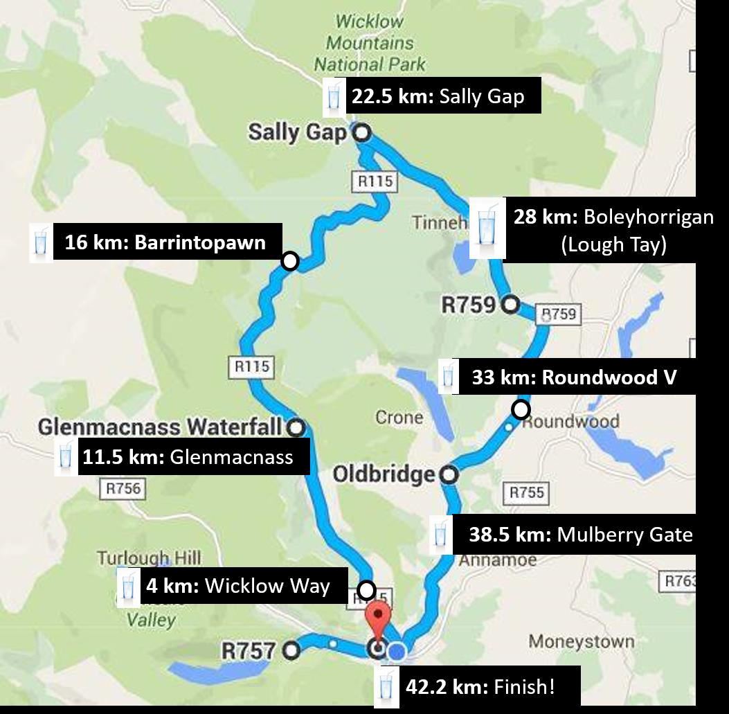 Glendalough Lap of the Gap Marathon Route Map