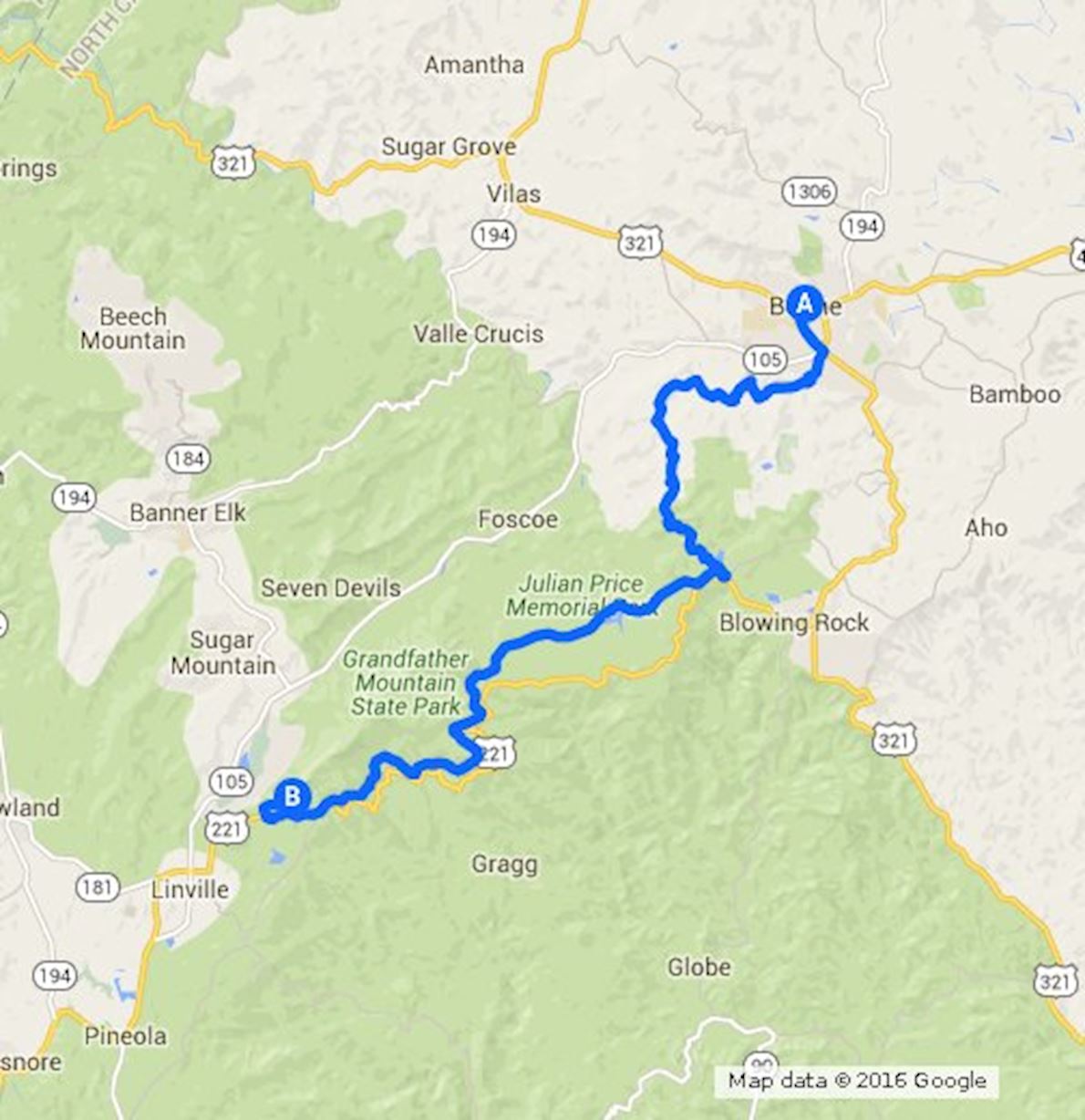 Grandfather Mountain Marathon Route Map