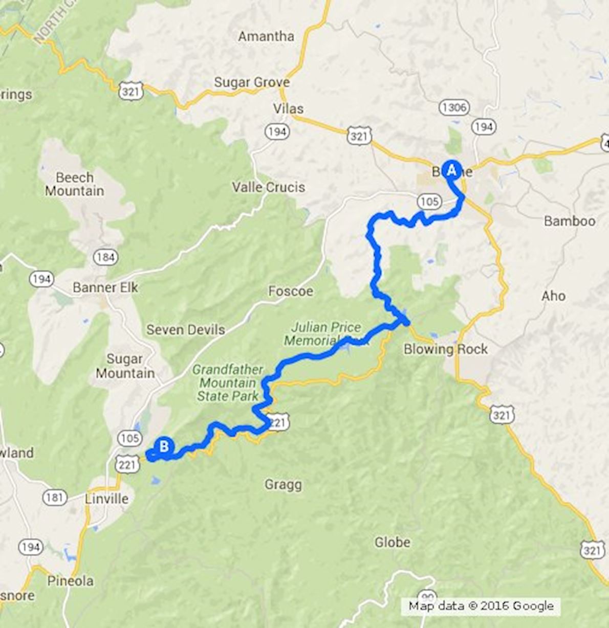 Grandfather Mountain Marathon MAPA DEL RECORRIDO DE