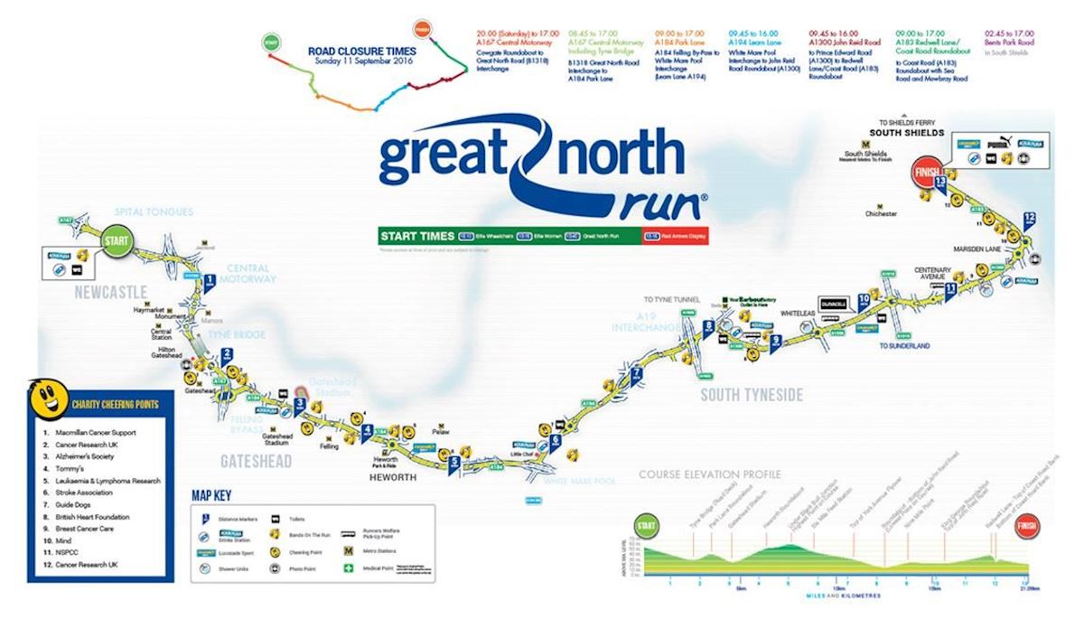 Great North Run Course Map 1190 