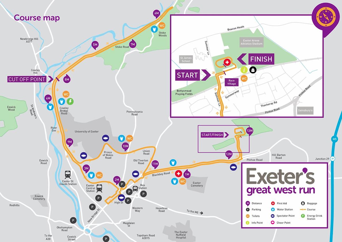 Exeter's Great West Run: 10km and Half Marathon Routenkarte