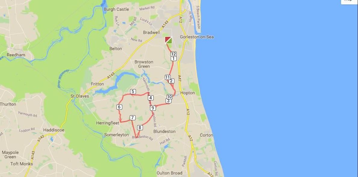 Great Yarmouth Half Marathon Route Map