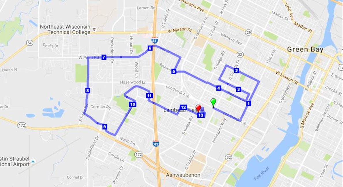 Green Bay Half Marathon Course Map 1190 