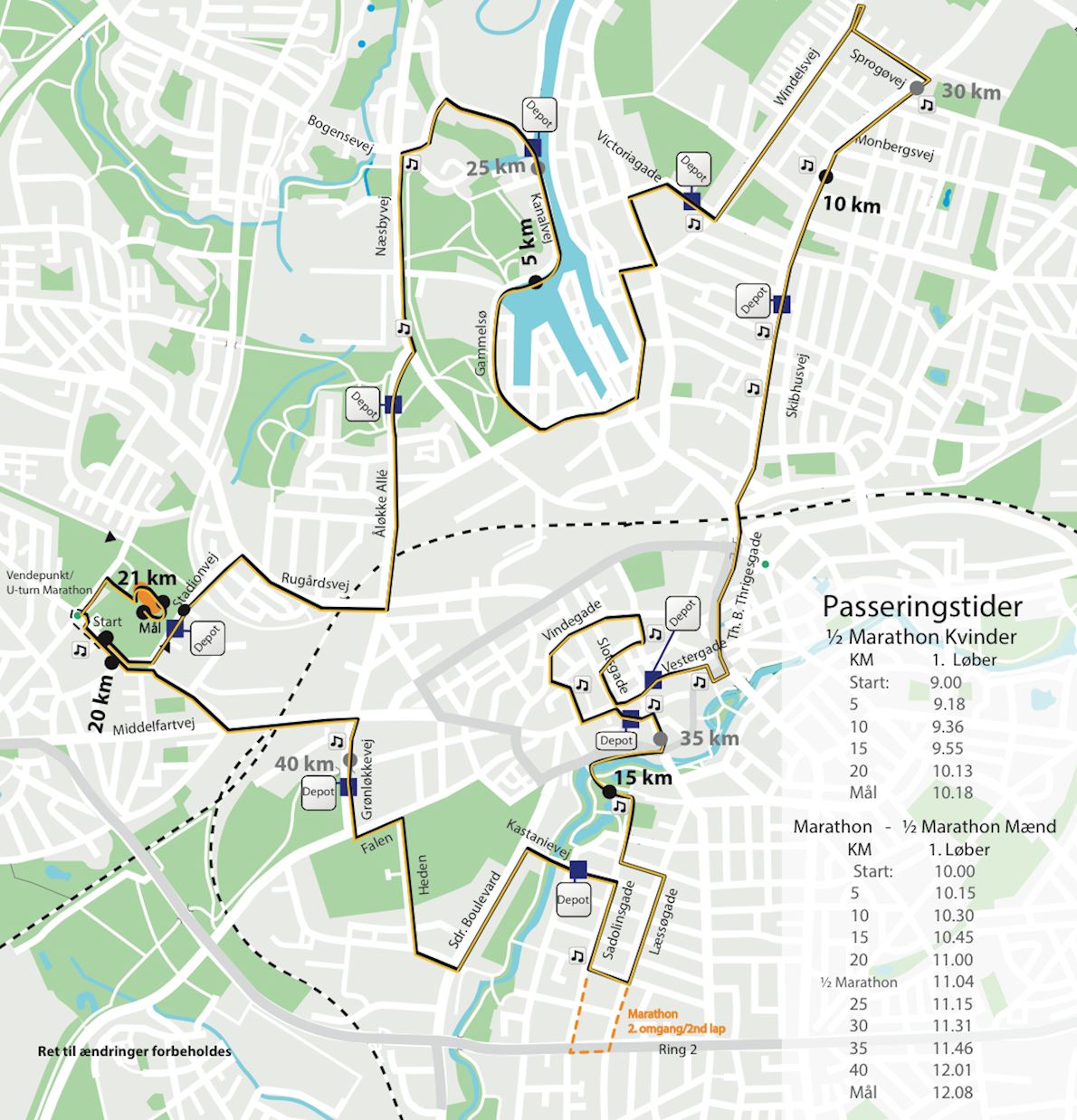 Hans Christian Andersen Marathon Routenkarte