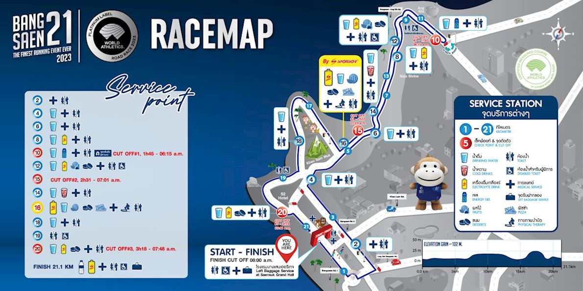 Bangsaen21 Half Marathon Routenkarte