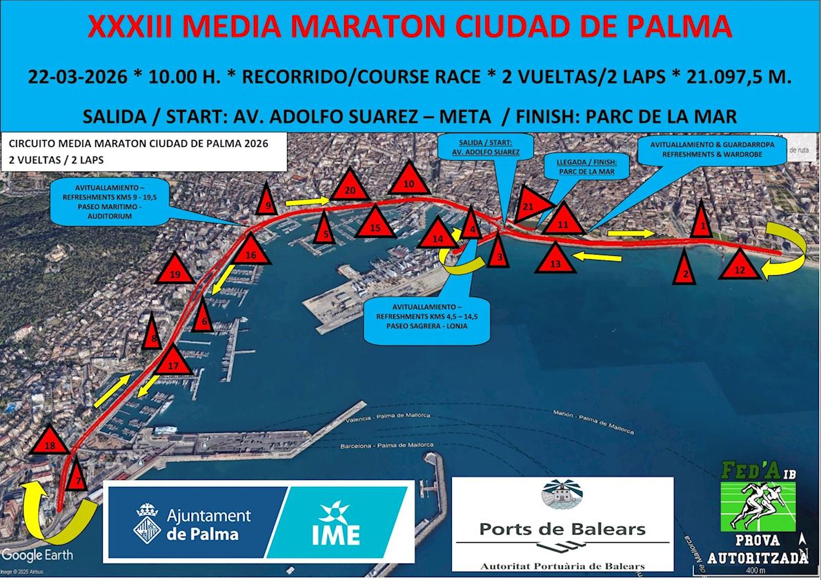 Caixabank Palma City Half Marathon & XIV 10K Port de Palma Mappa del percorso