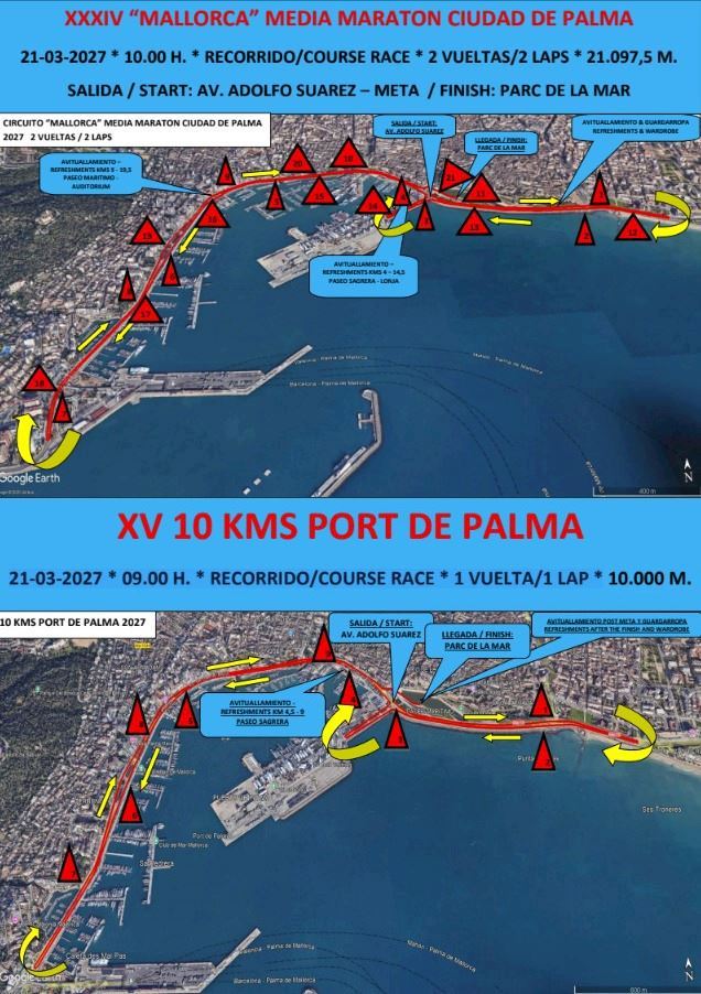 Caixabank Palma City Half Marathon & XV 10K Port de Palma Mappa del percorso