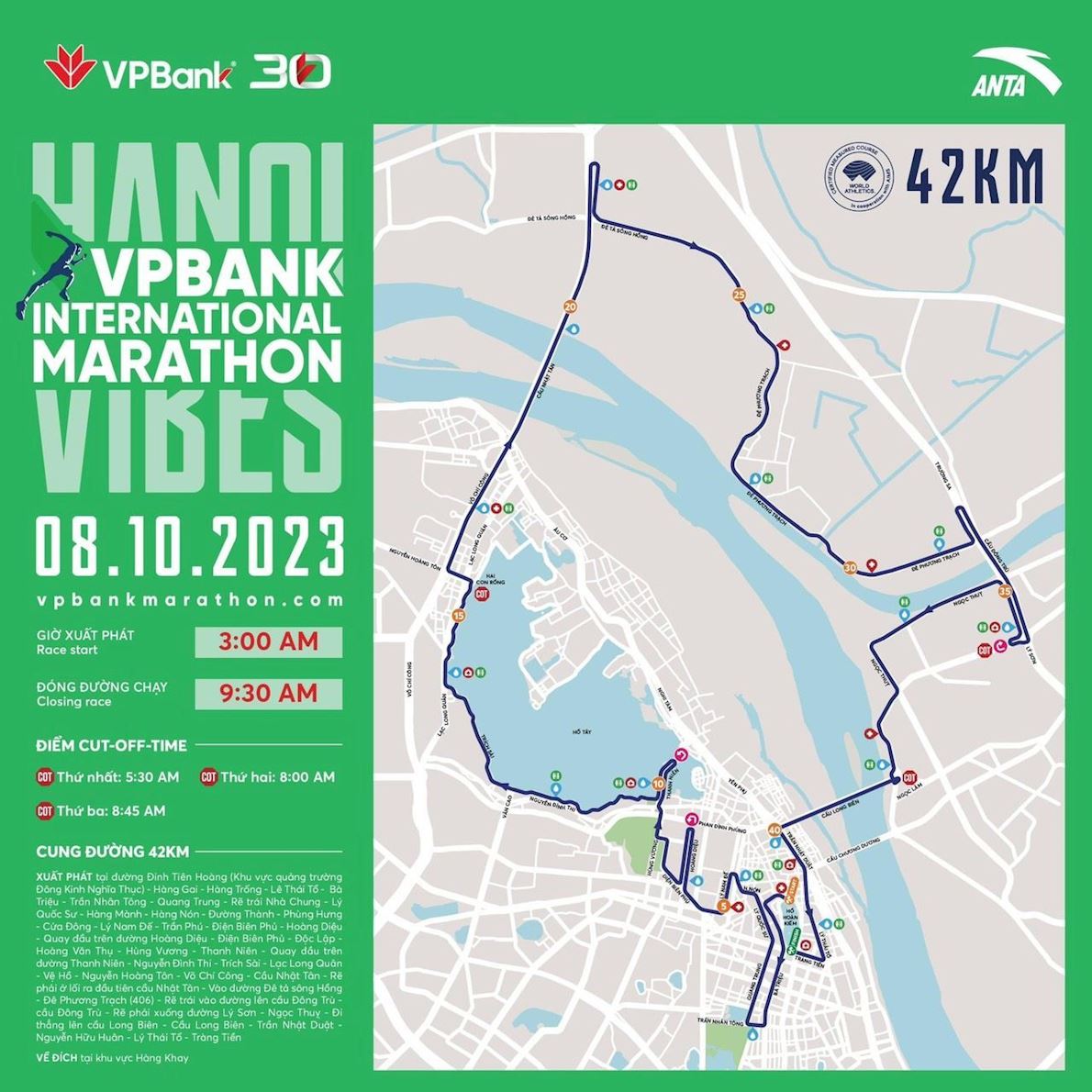 VPBank Hanoi International Marathon MAPA DEL RECORRIDO DE