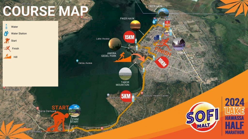 Sofi Malt Lake Hawassa Half Marathon Mappa del percorso