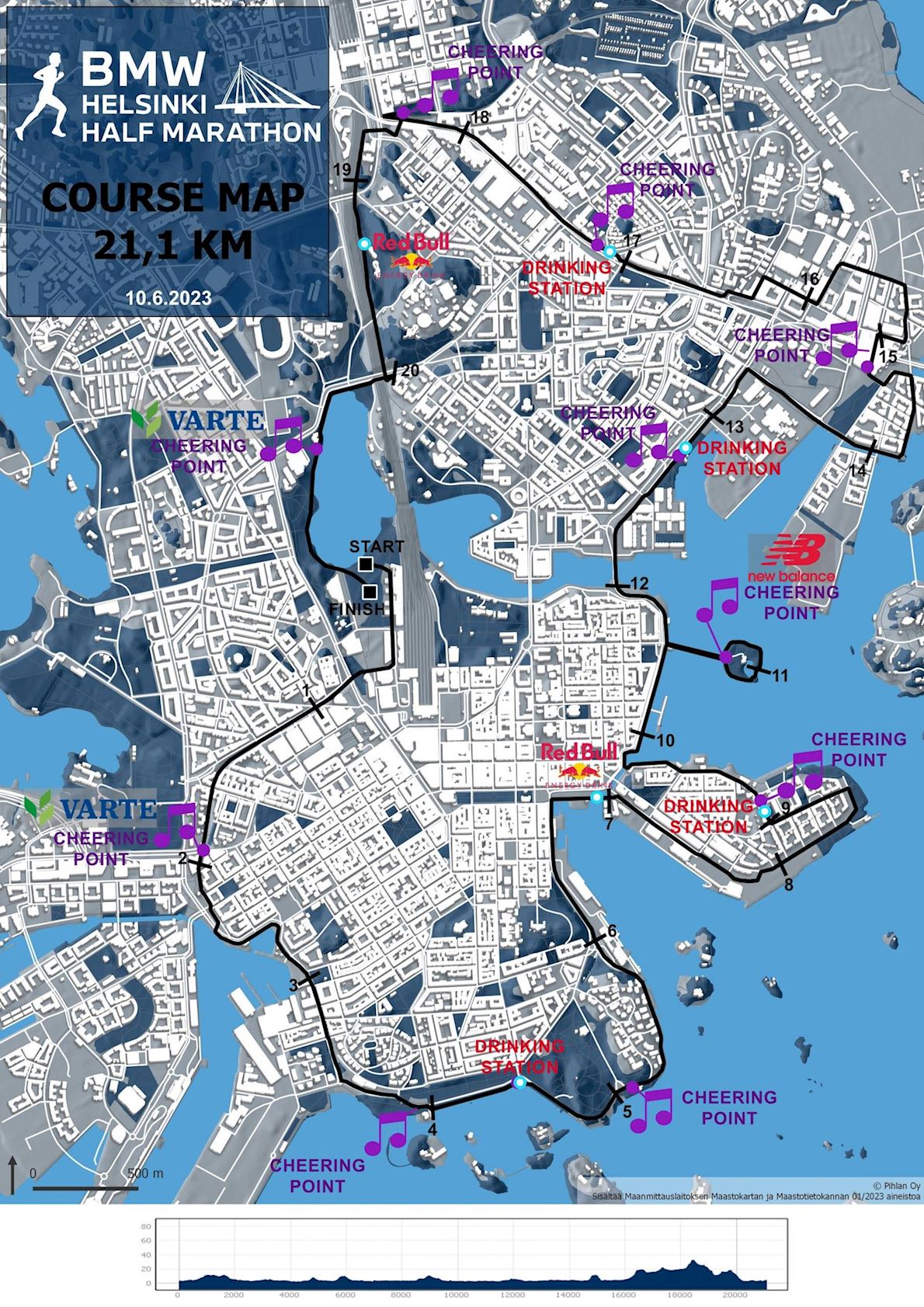 BMW Helsinki Half Marathon Routenkarte