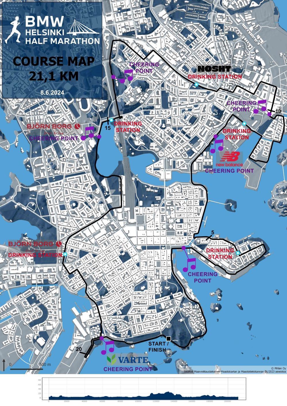 BMW Helsinki Half Marathon Routenkarte
