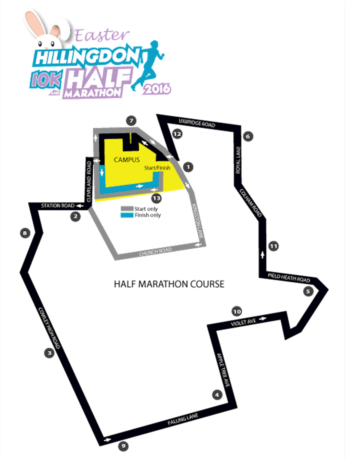 Hillingdon Half & 10K Mappa del percorso