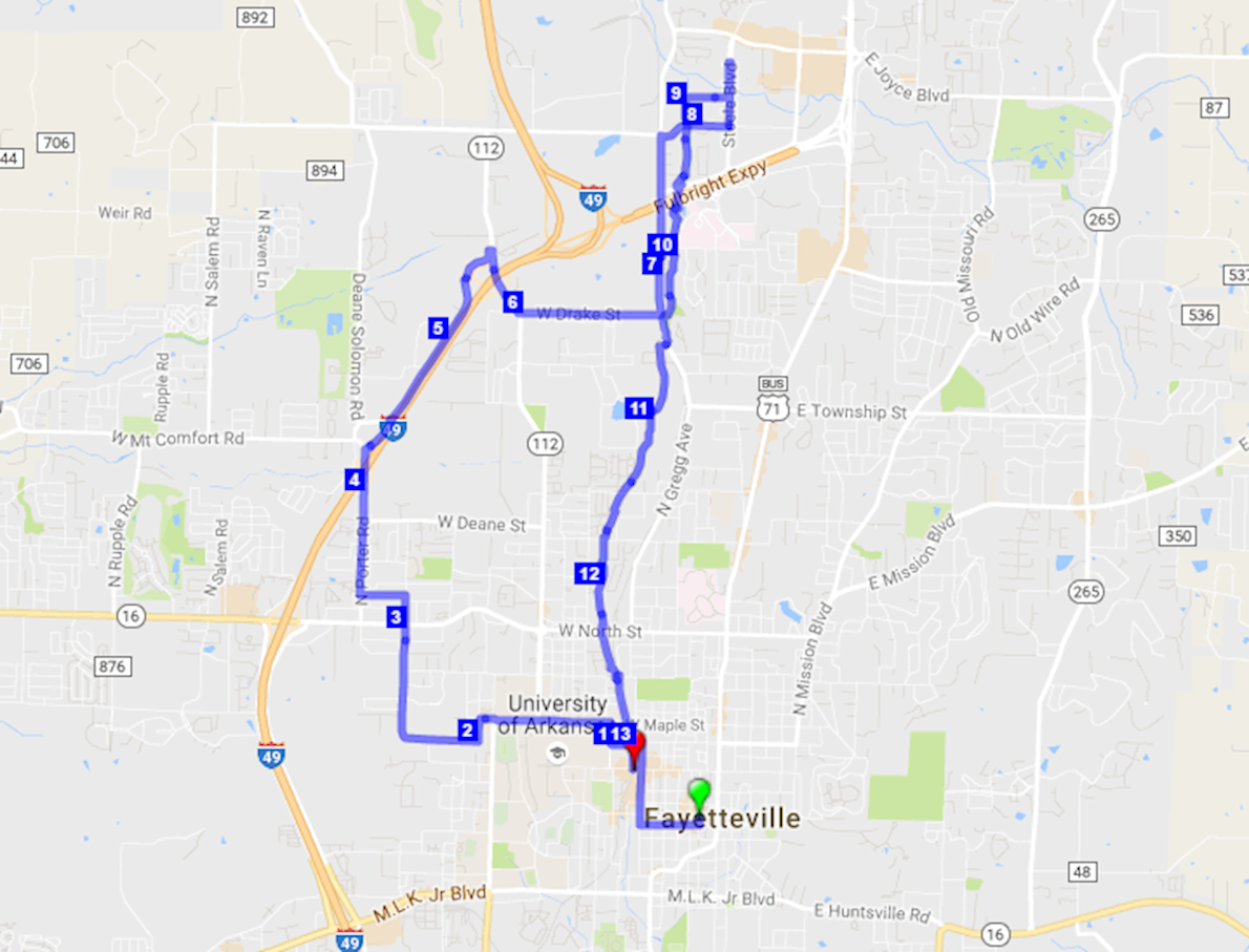 Hogeye Marathon -  Springdale, AR Routenkarte