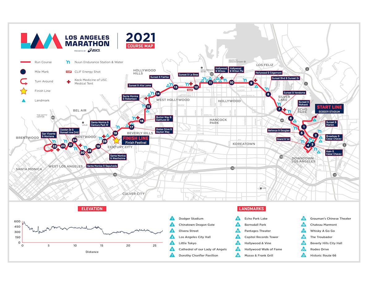 Honda Los Angeles Marathon Course Map 1190 