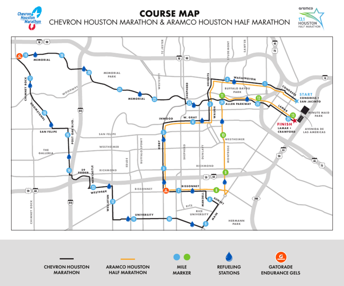 Chevron Houston Marathon Mappa del percorso