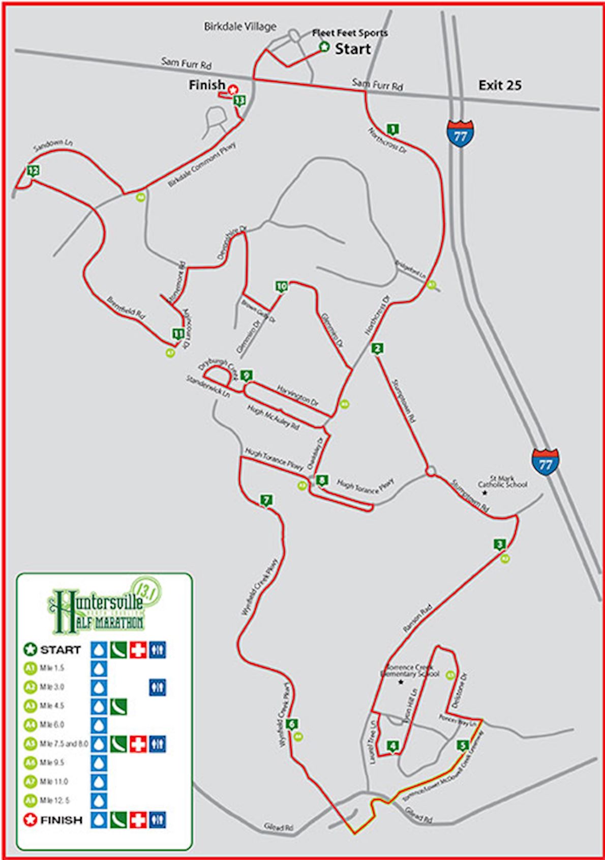 Huntersville Half Marathon MAPA DEL RECORRIDO DE