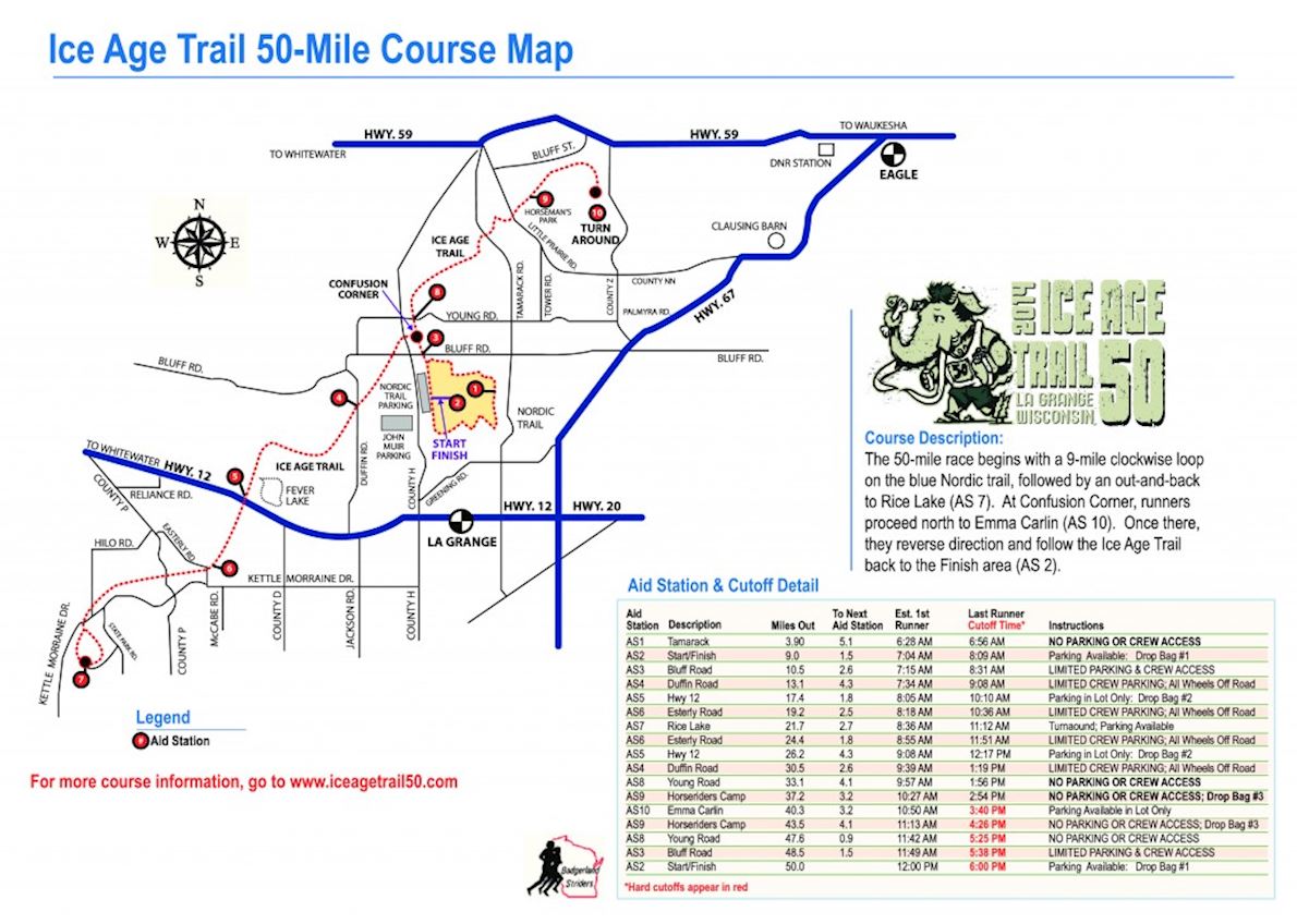 Ice Age Trail 50 路线图