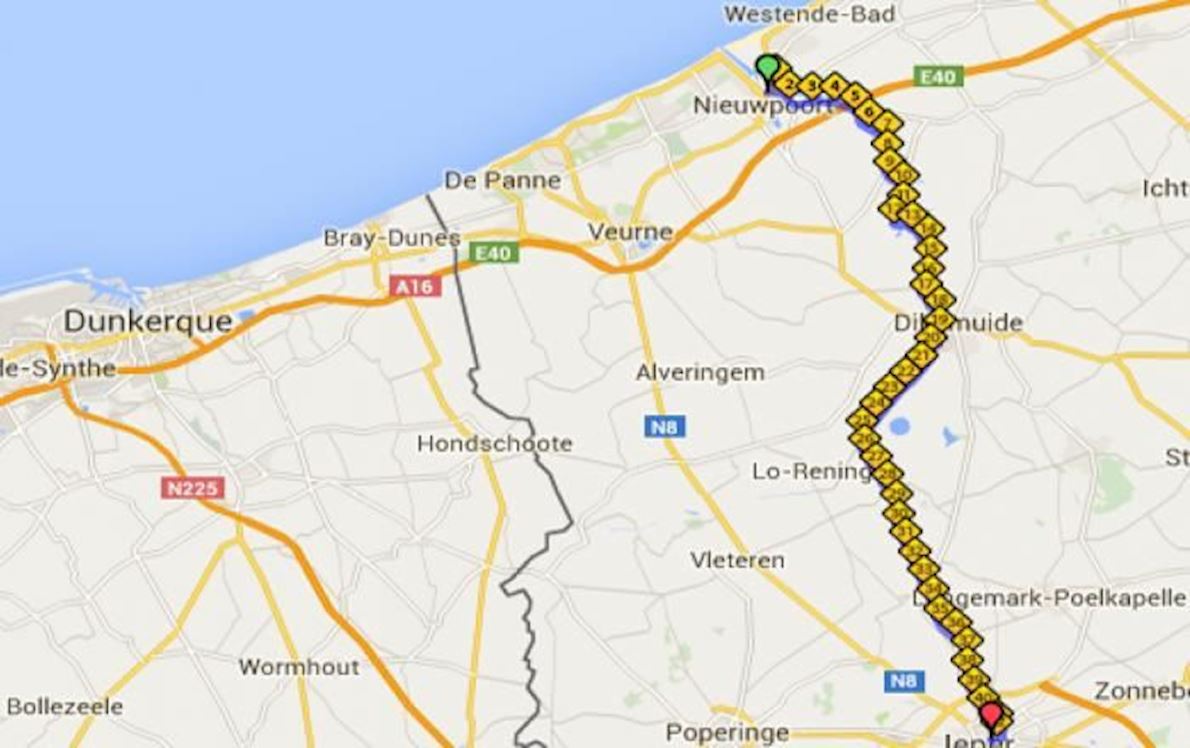 In Flanders Fields-marathon MAPA DEL RECORRIDO DE