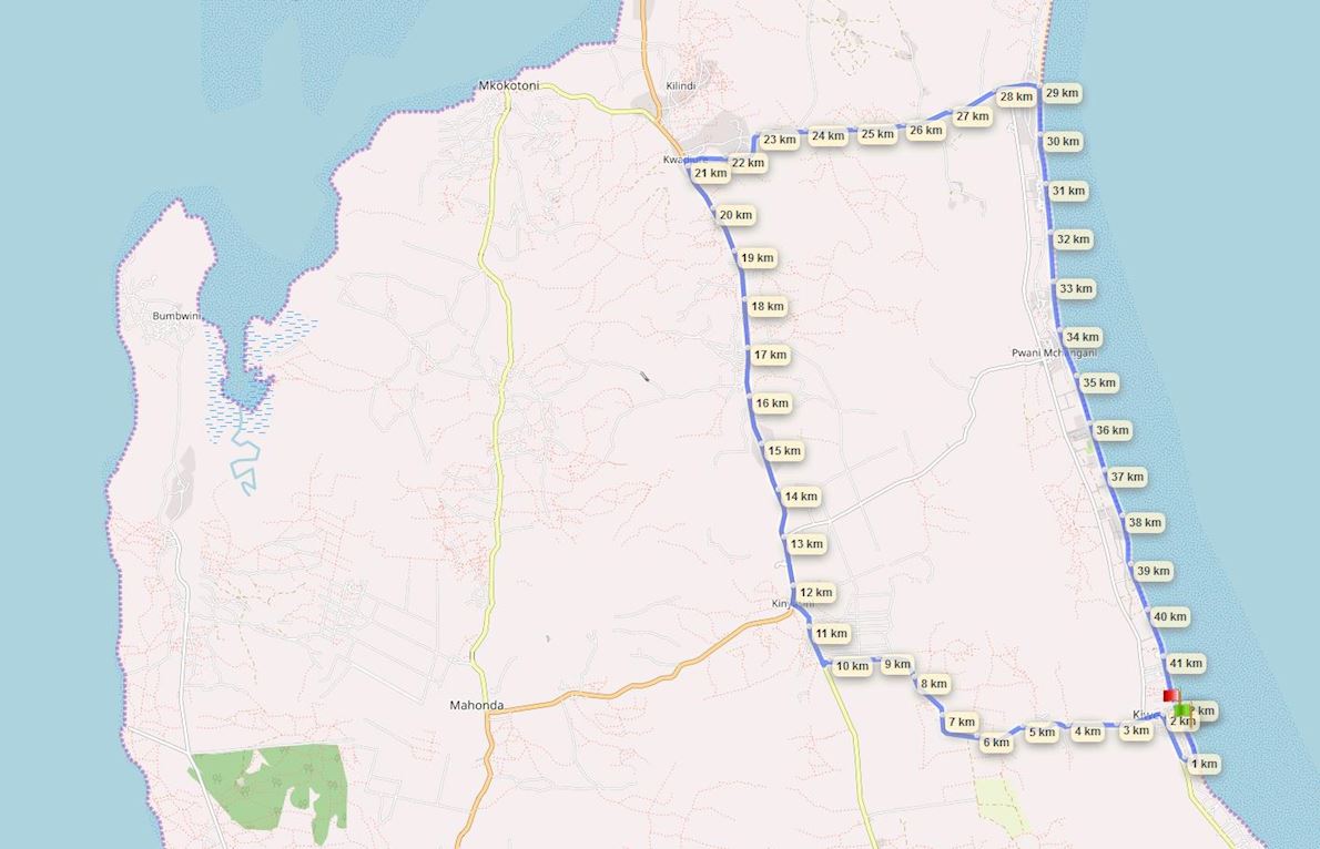 Int'l Marathon Zanzibar NE-Coast MAPA DEL RECORRIDO DE