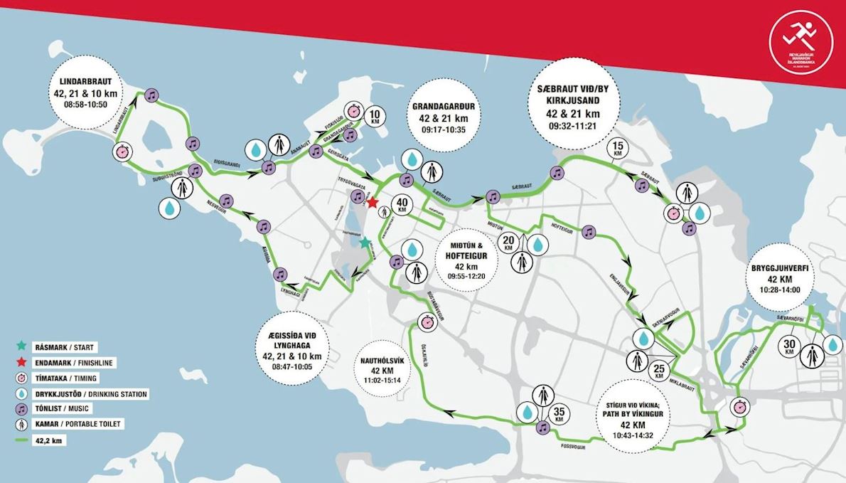 Islandsbanki Reykjavik Marathon Route Map