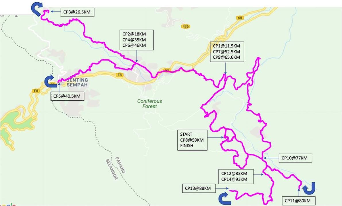 Janda Baik Ultra Mappa del percorso