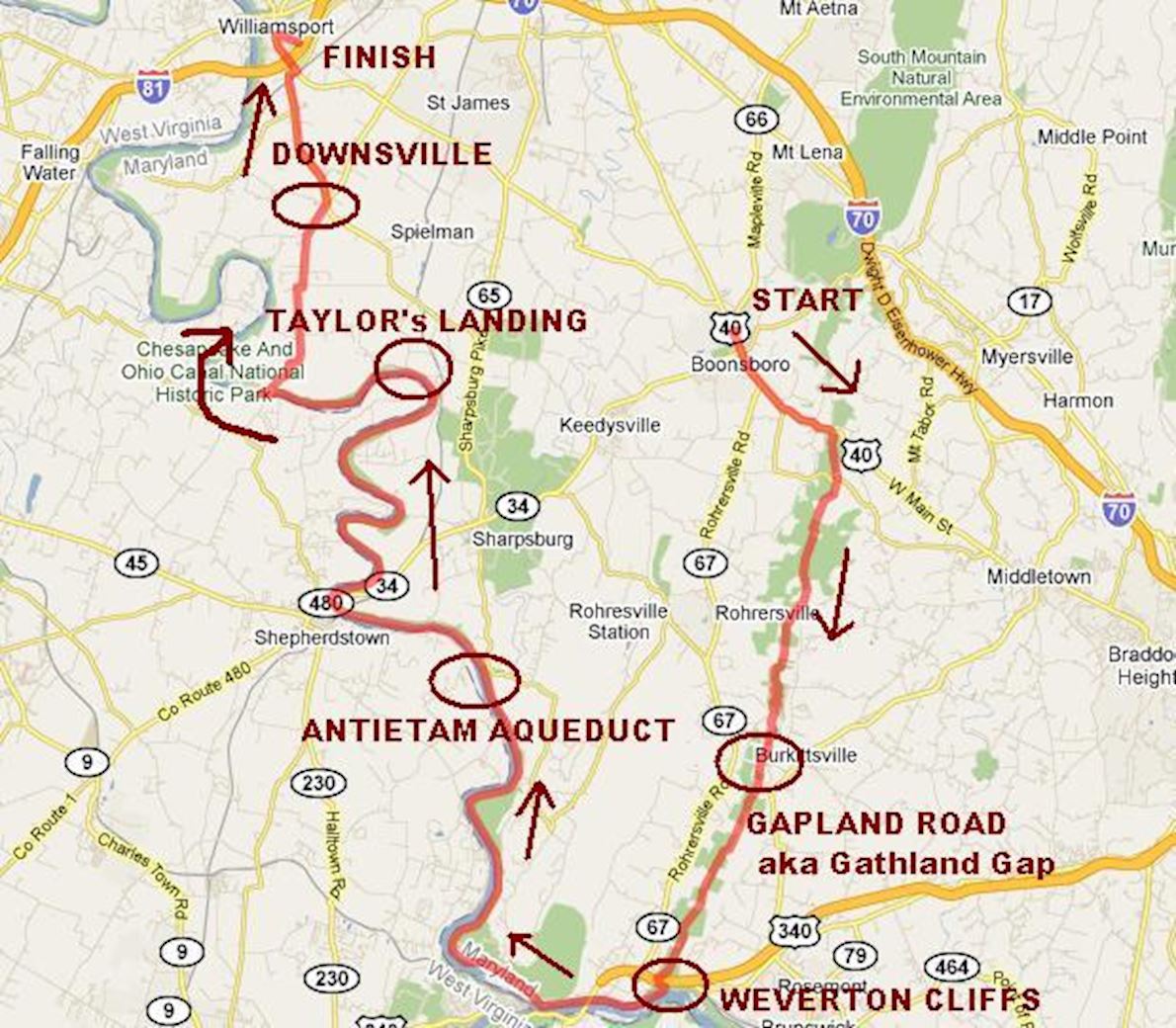 JFK 50 Mile Route Map