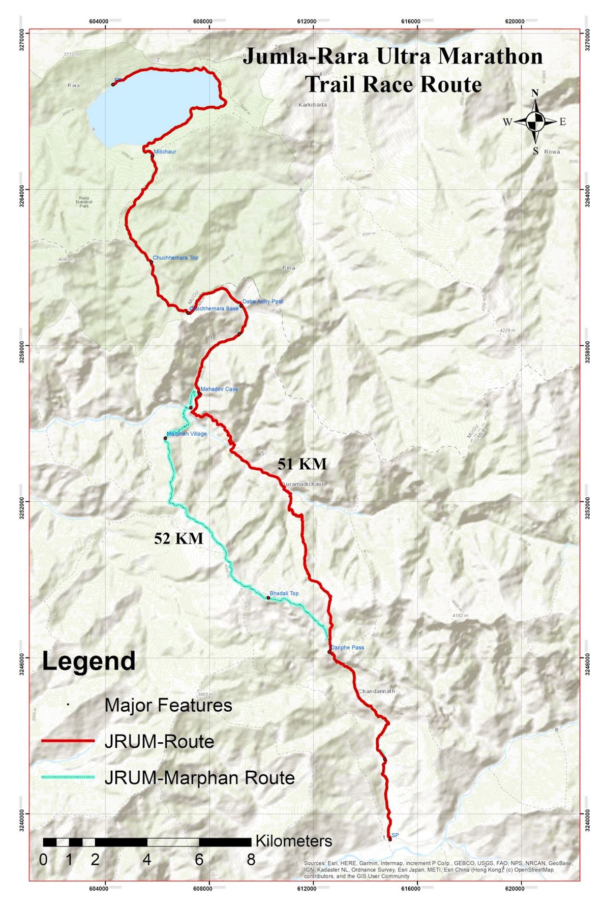 Jumla-Rara Ultra Marathon Mappa del percorso