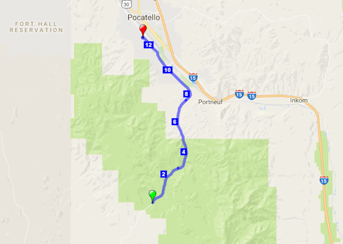 Just Cuz Half Marathon, Pocatello Mappa del percorso