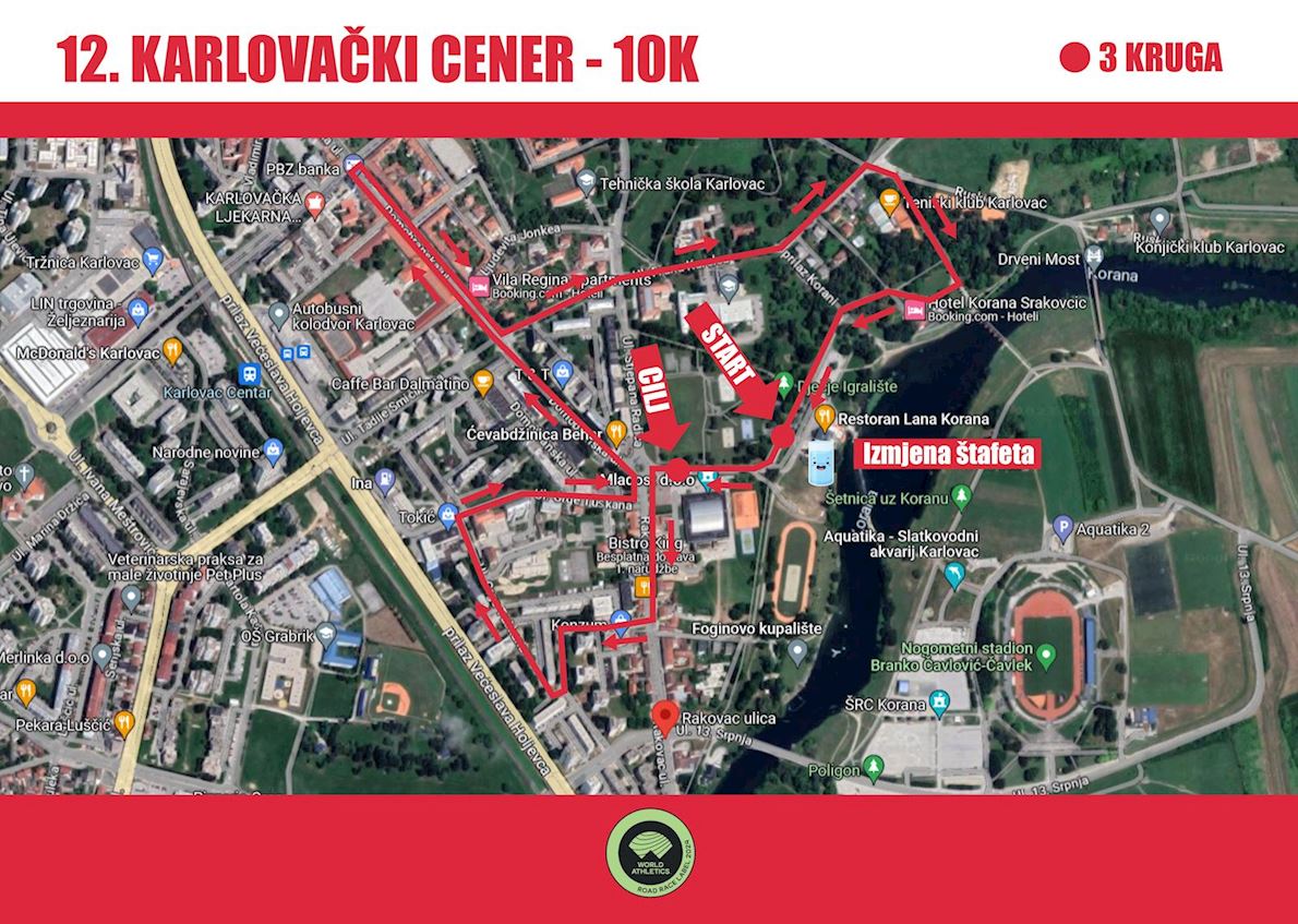 Karlovački cener -  10K WA ROAD LABEL RACE Route Map
