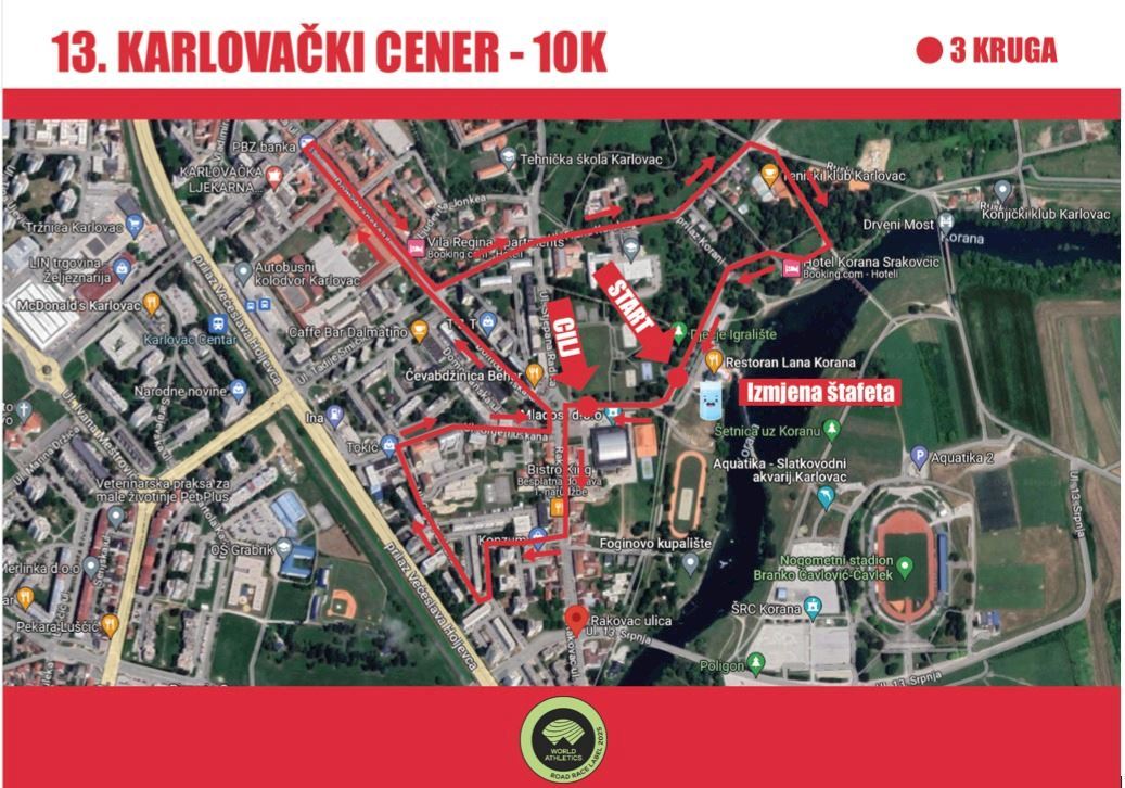 Karlovački cener -  10K WA ROAD LABEL RACE MAPA DEL RECORRIDO DE