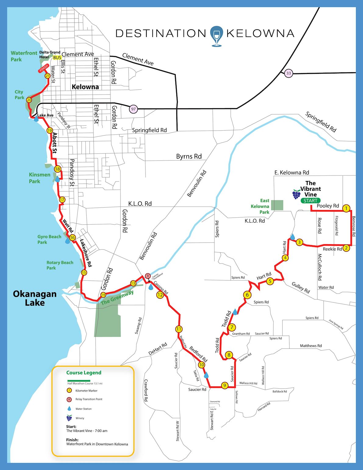 Kelowna Wine Country Half Marathon Route Map