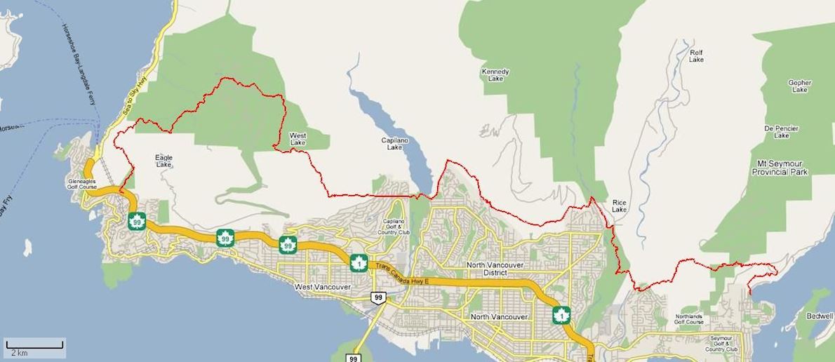 Knee Knackering North Shore Trail Run Route Map