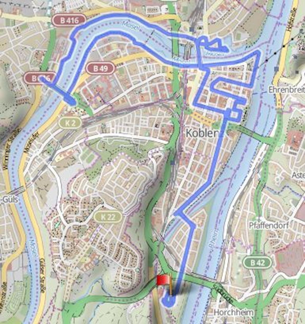 Koblenz Marathon Routenkarte