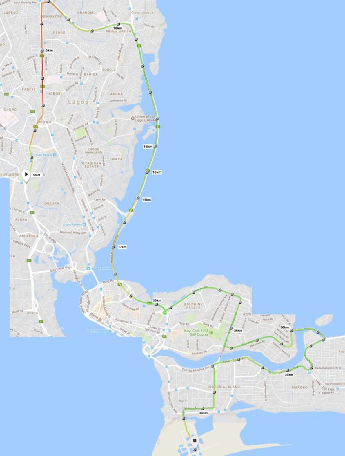 Lagos City Marathon Mappa del percorso
