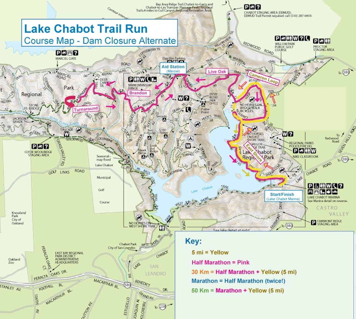 Lake Chabot Trail Run Course Map 1190 