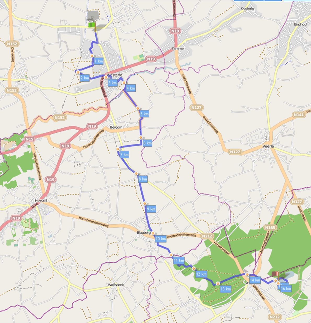 Lampiris Abdijentocht Route Map