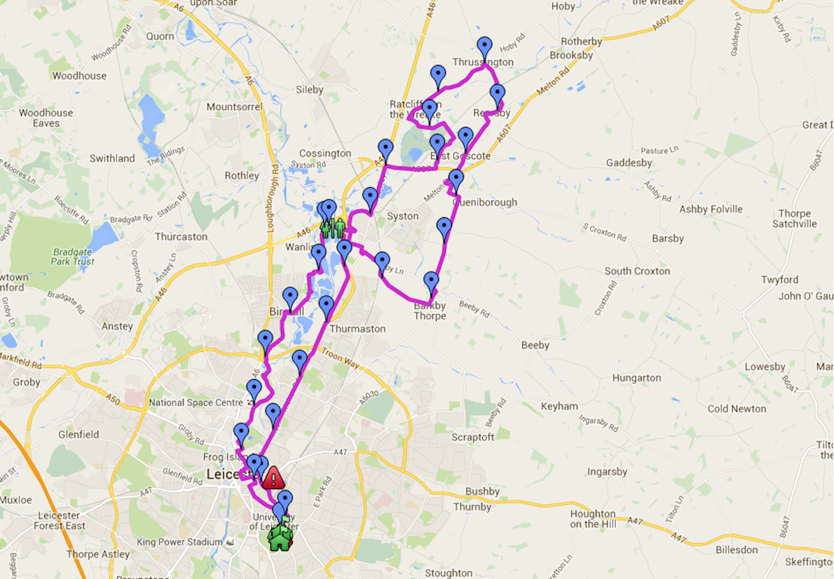 Leicester Half Marathon Route Map