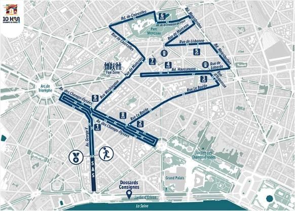 10 km des Champs-Elysées Route Map