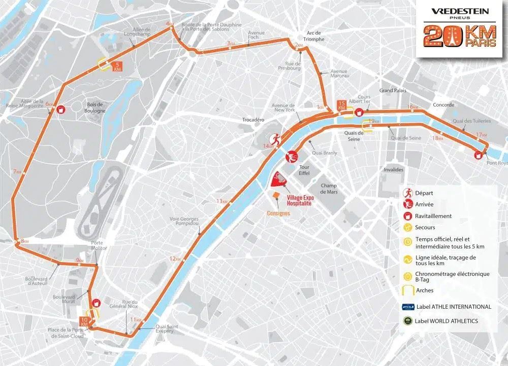 Les 20km de Paris Route Map