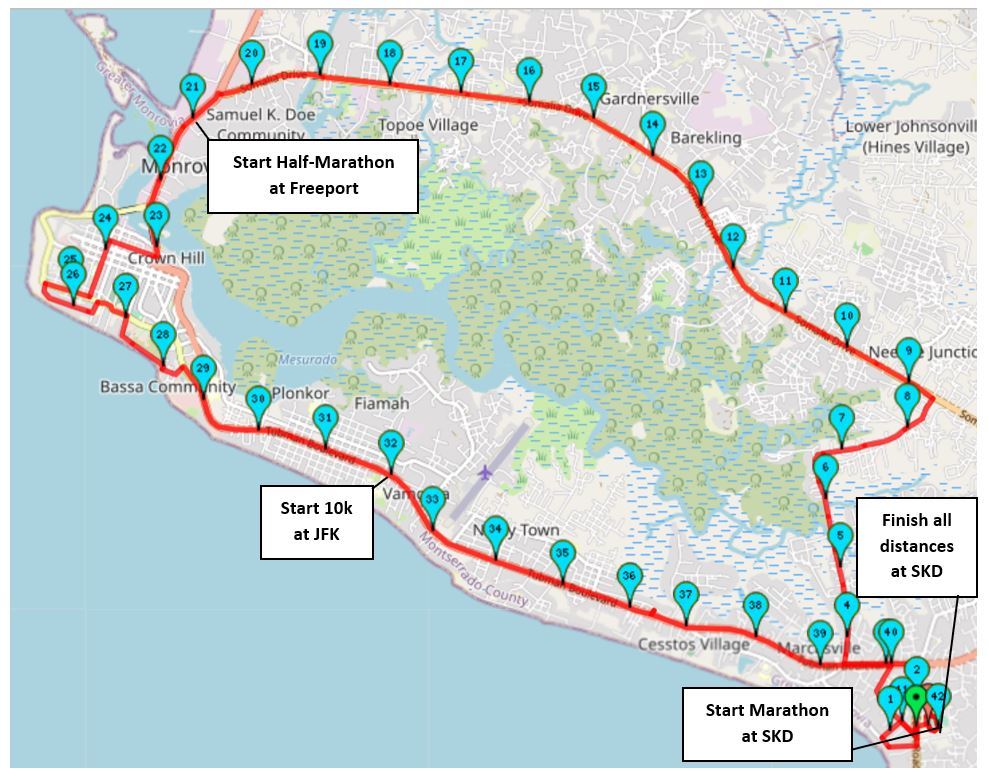 Liberia Marathon Mappa del percorso