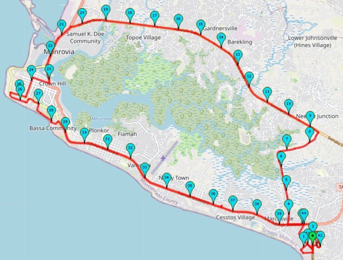 Liberia Marathon Route Map