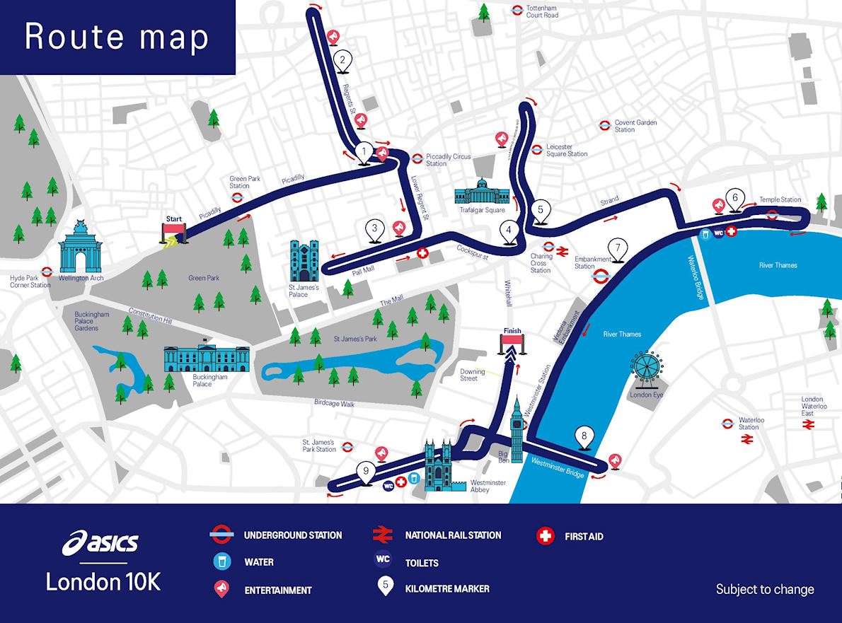 ASICS London 10K Mappa del percorso