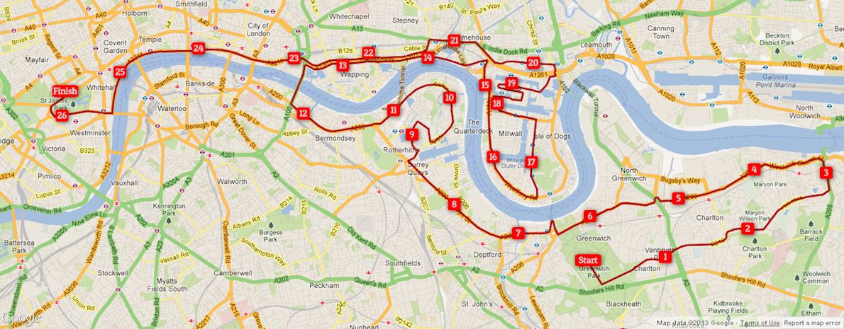 Marathon de Londres ITINERAIRE